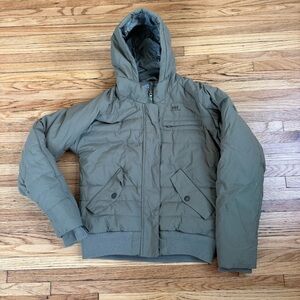 Helly Hansen Hooded Puffer Jacket Olive Green Women’s M Winter Coat